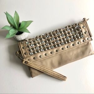 Okpta Studded Clutch Tan Faux Leather